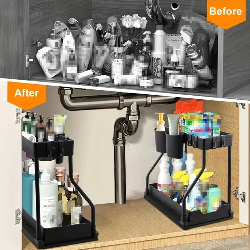 2026 Best-Selling Model -Layer Pull-Out Storage Rack for Kitchen, Office Desk, Bathroom Under-Sink Storage Rack
