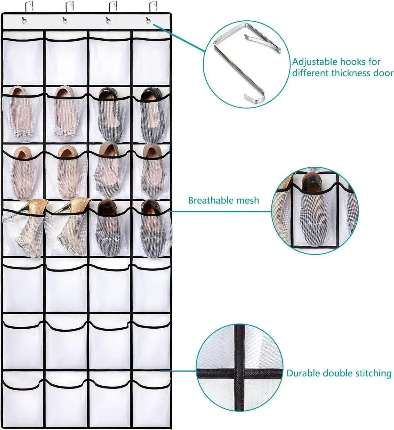 14/24/40 Grids Over The Door Shoe RackMesh Pockets Hanging Shoe Organizer For Closet Hanging Shoe Rack Holder