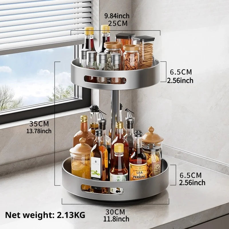 360° Rotating Kitchen Spice Rack Carbon Steel Lazy Susan Turntable Organizer for Pantry Cabinet Countertop