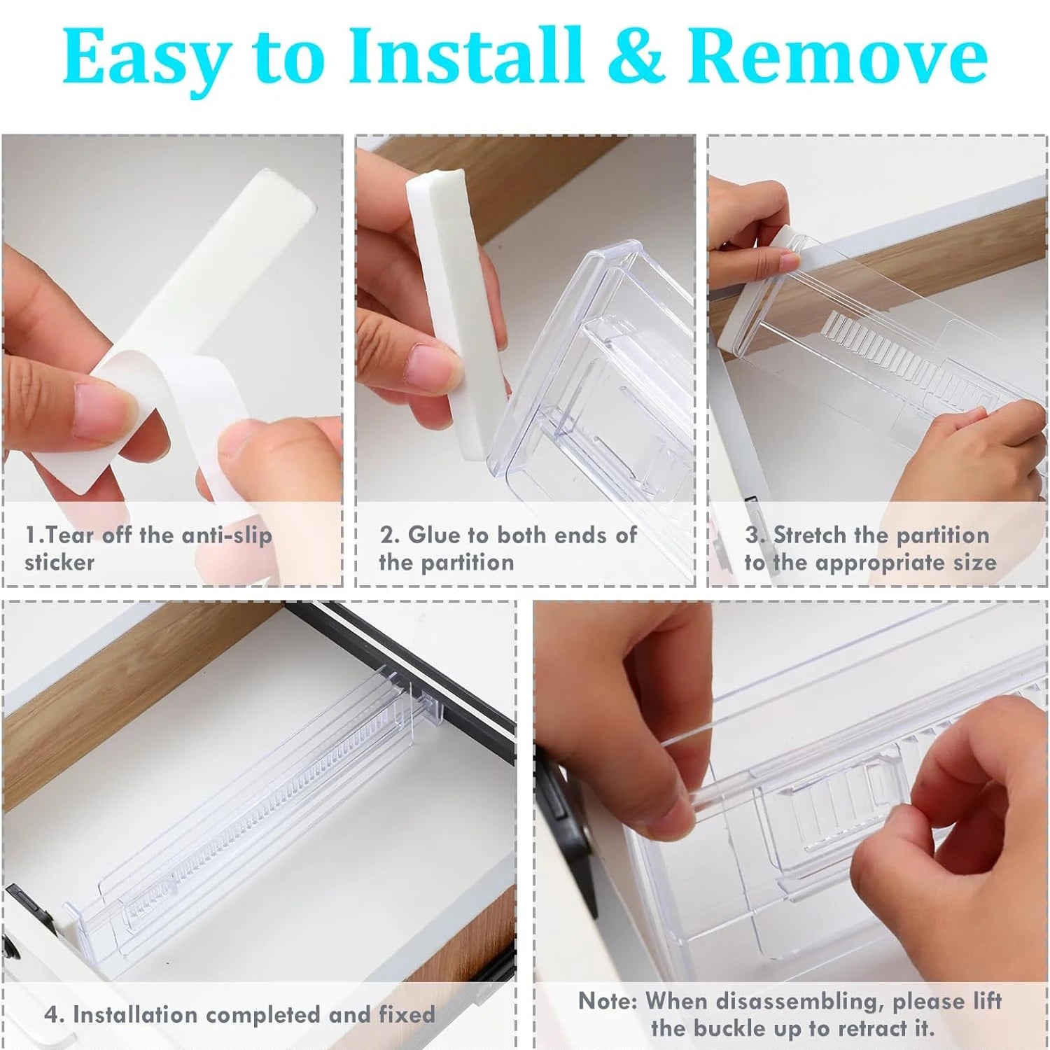 Pack Adjustable Drawer Organizers, Clear Expandable Dresser Organizers for Storing Clothes Kitchen Utensils