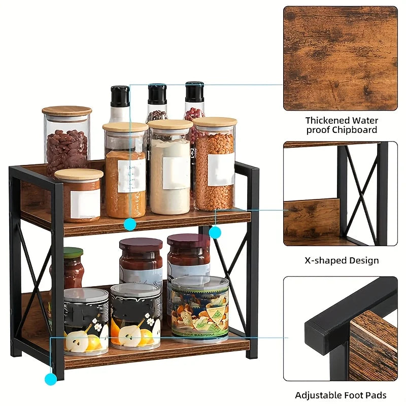 Spice Rack Ironwood Kitchen Countertop Seasoning Storage, Sturdy Durable Easy Organize for Coffee Cosmetics Bathroom