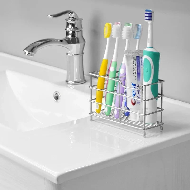 5-Slot Stainless Steel Toothbrush Holder - Space-Saving Freestanding Design, No Installation Required, Ideal for Bathrooms