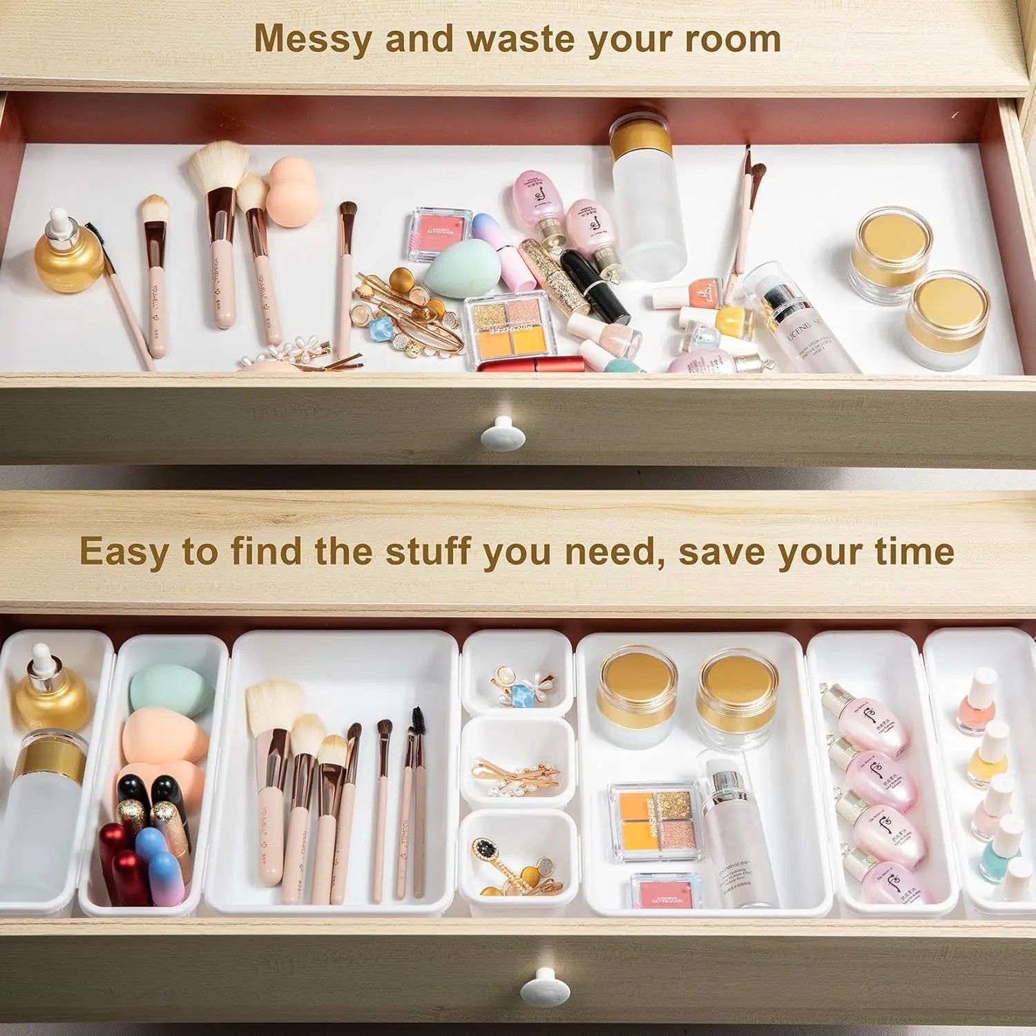 18 Pcs Interlocking Drawer Organizer Set - White Plastic Dividers for Kitchen, Office, Bathroom