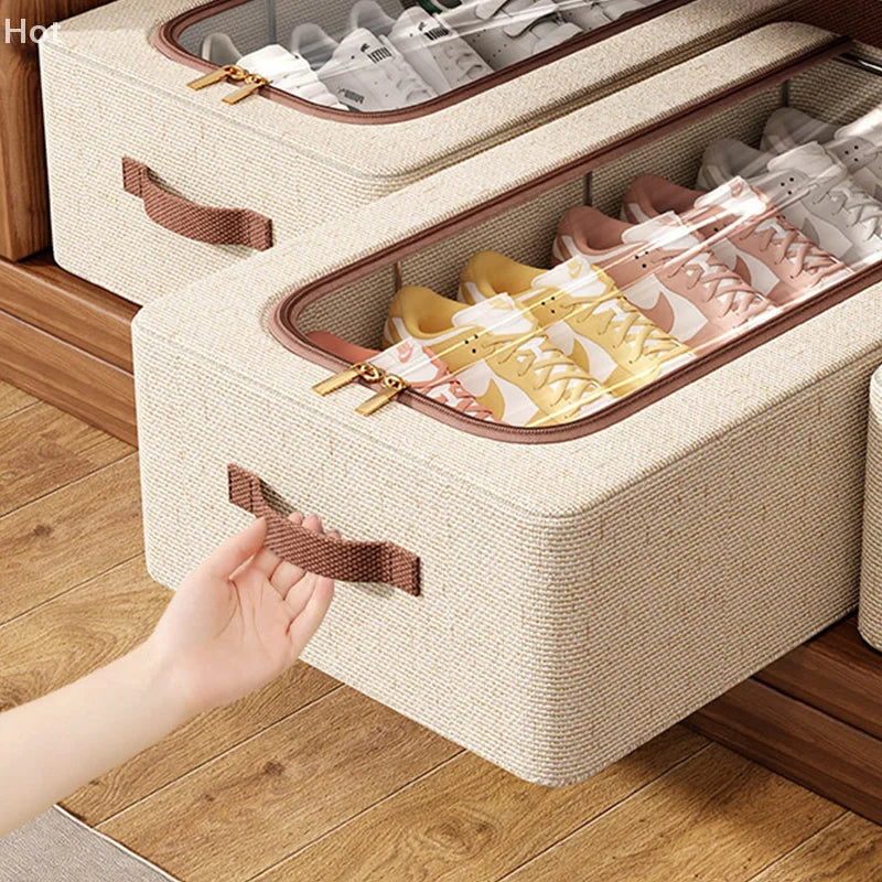 Under Bed Shoe Storage Organizer For Closet Shoes Container Boxes With Sturdy Handles And Clear Window,Foldable Shoe Rack Holder