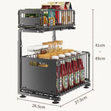 Pull-Out Under Sink Organizer, 2-Tier Adjustable Height Sliding Shelf for Kitchen/Bathroom Cabinet Storage Black & White