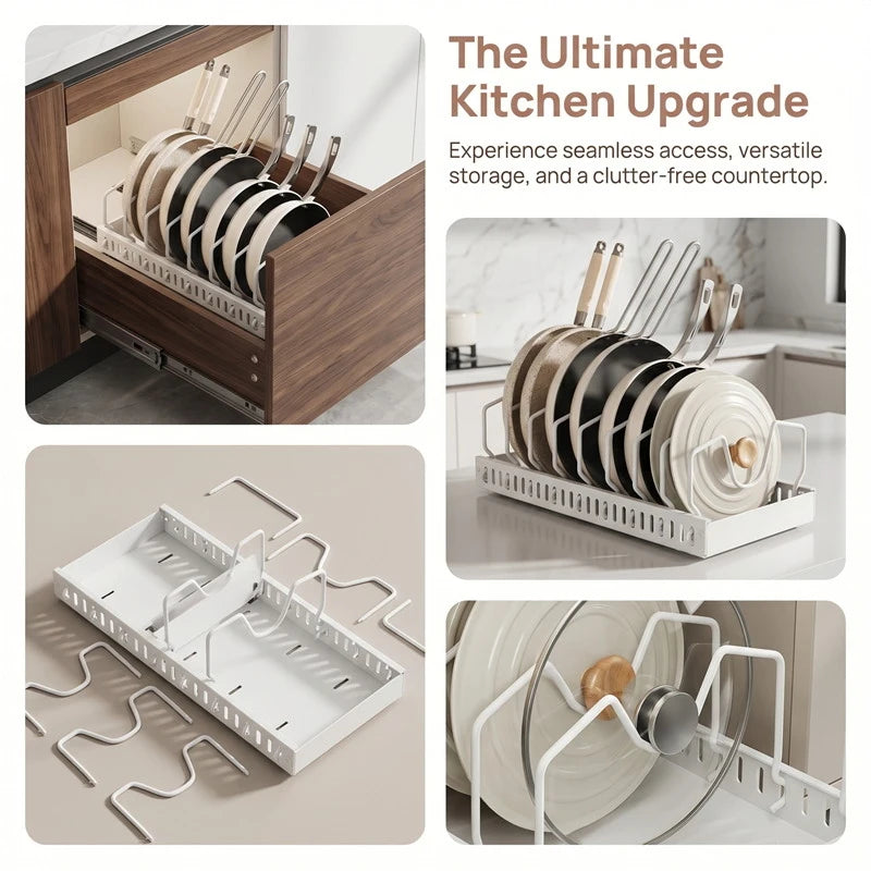 Slide Rail Pull Out Tray Organizer Adjustable Dish Storage Rack Practical Holder For Kitchen Cabinet Pots Pans Household