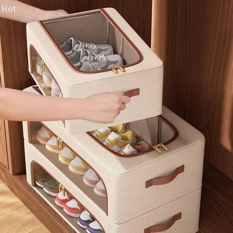 Under Bed Shoe Storage Organizer For Closet Shoes Container Boxes With Sturdy Handles And Clear Window,Foldable Shoe Rack Holder