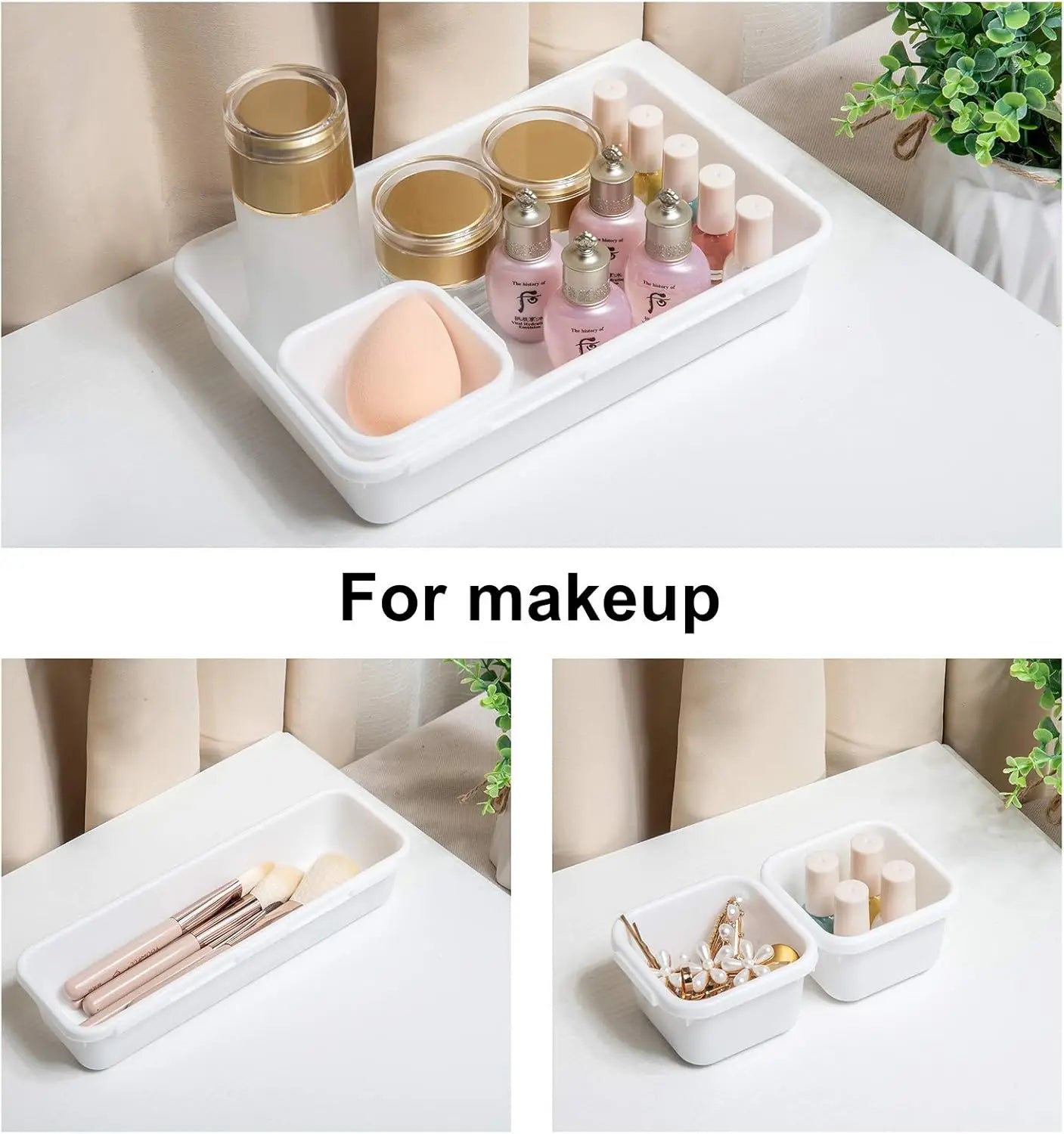 18 Pcs Interlocking Drawer Organizer Set - White Plastic Dividers for Kitchen, Office, Bathroom