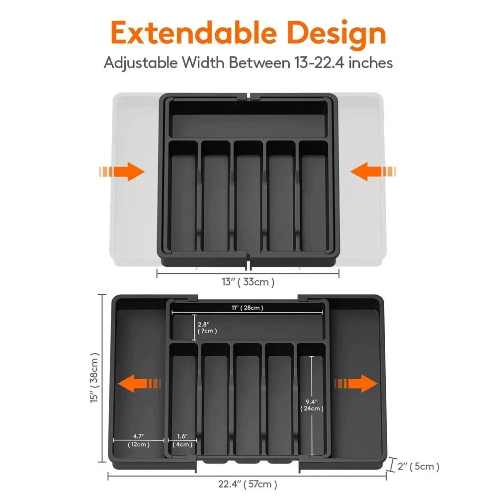 Adjustable Silverware Drawer Organizer, Flatware Utensil Tray for Kitchen Drawer, Cutlery Storage Holder for Spoons Forks Knives