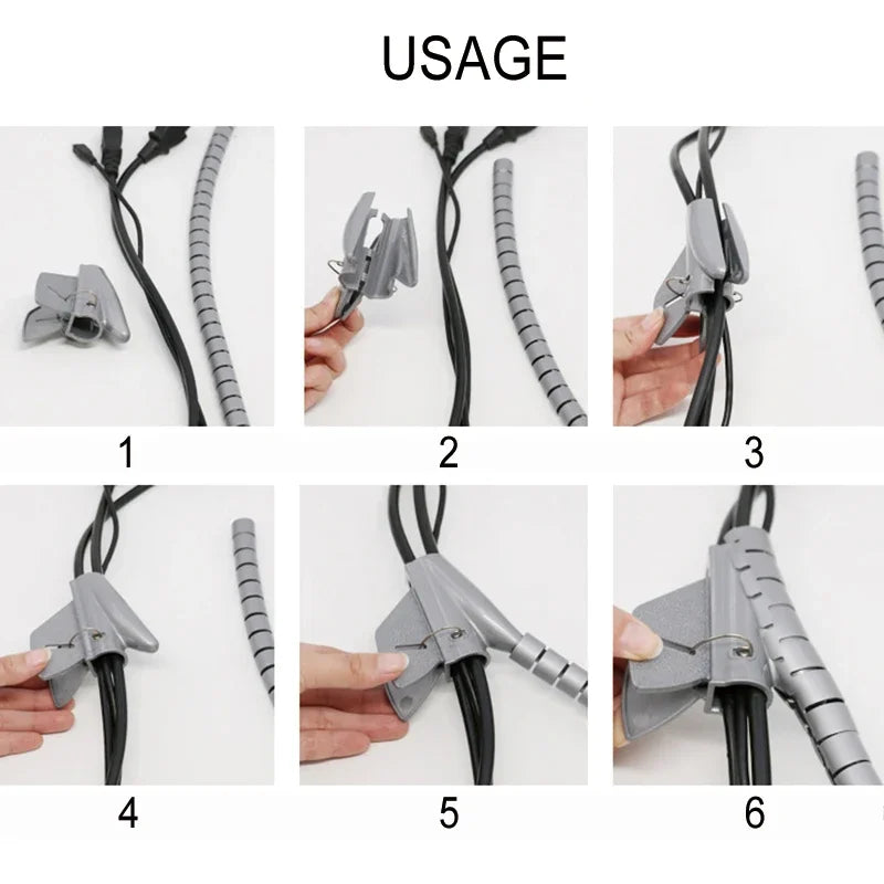 2m 8/10/16/22/28/32/42mm Cable Protector Wire Organizer Computer Cord Protective Bite Tube Clip Management Tool Spiral Winder