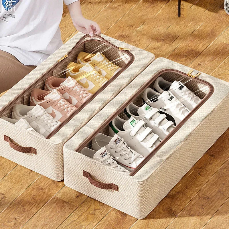 Under Bed Shoe Storage Organizer For Closet Shoes Container Boxes With Sturdy Handles And Clear Window,Foldable Shoe Rack Holder