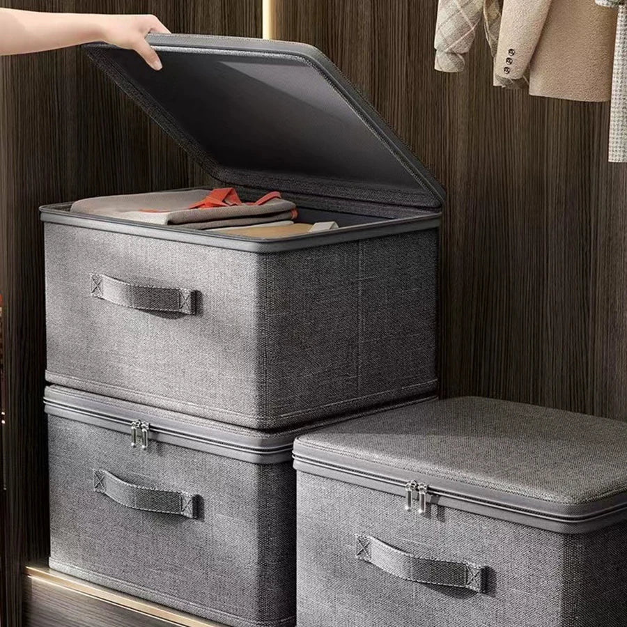 2pcs Set: 1pc Storage Box & 1pc Metal Combination Lock Large Thick Foldable Storage Bin, Ideal for Wardrobe Clothing Organization And Living Room Clutter Management