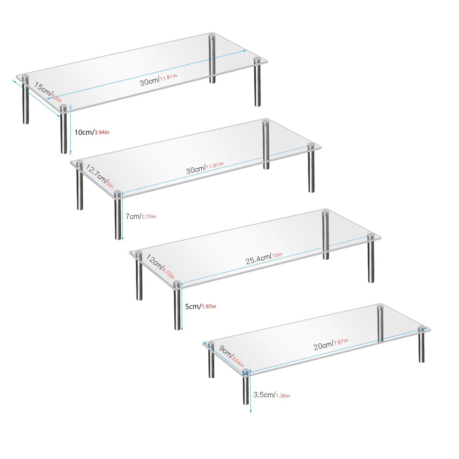 Acrylic Riser, Display Stand Clear Shelf for Cupcake Food Desserts Holder Cosmetic Products Decorator and Organizer