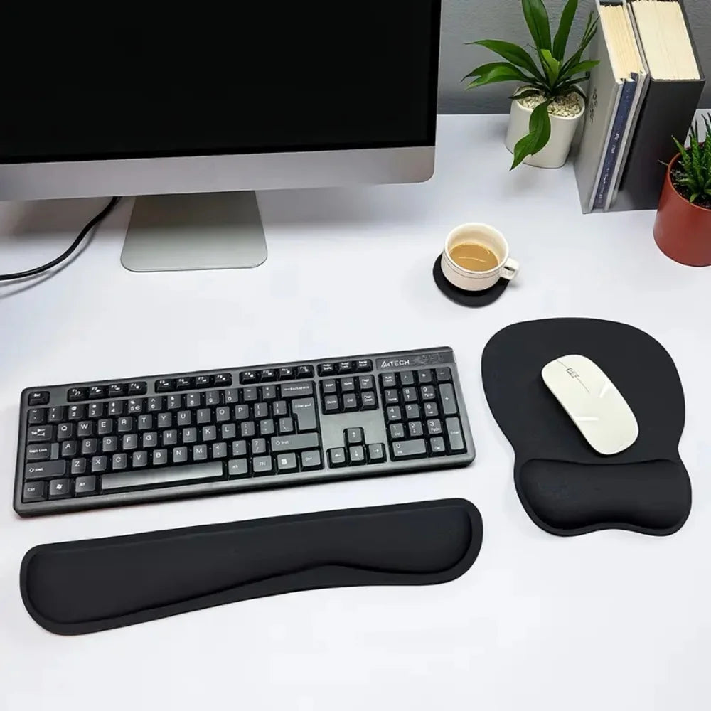 Keyboard Wrist Rest Pad and Mouse Pad Set 3pcs Kit Ergonomic Memory Foam Mouse Wrist Support with Non-Slip Base for Home Office