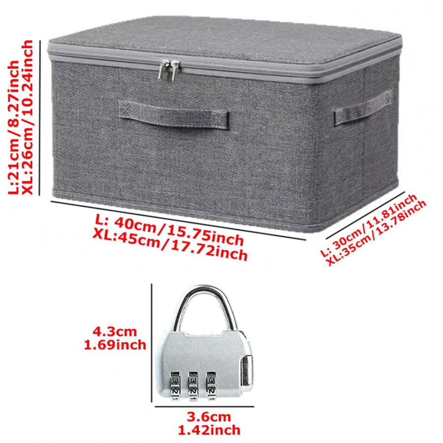 2pcs Set: 1pc Storage Box & 1pc Metal Combination Lock Large Thick Foldable Storage Bin, Ideal for Wardrobe Clothing Organization And Living Room Clutter Management