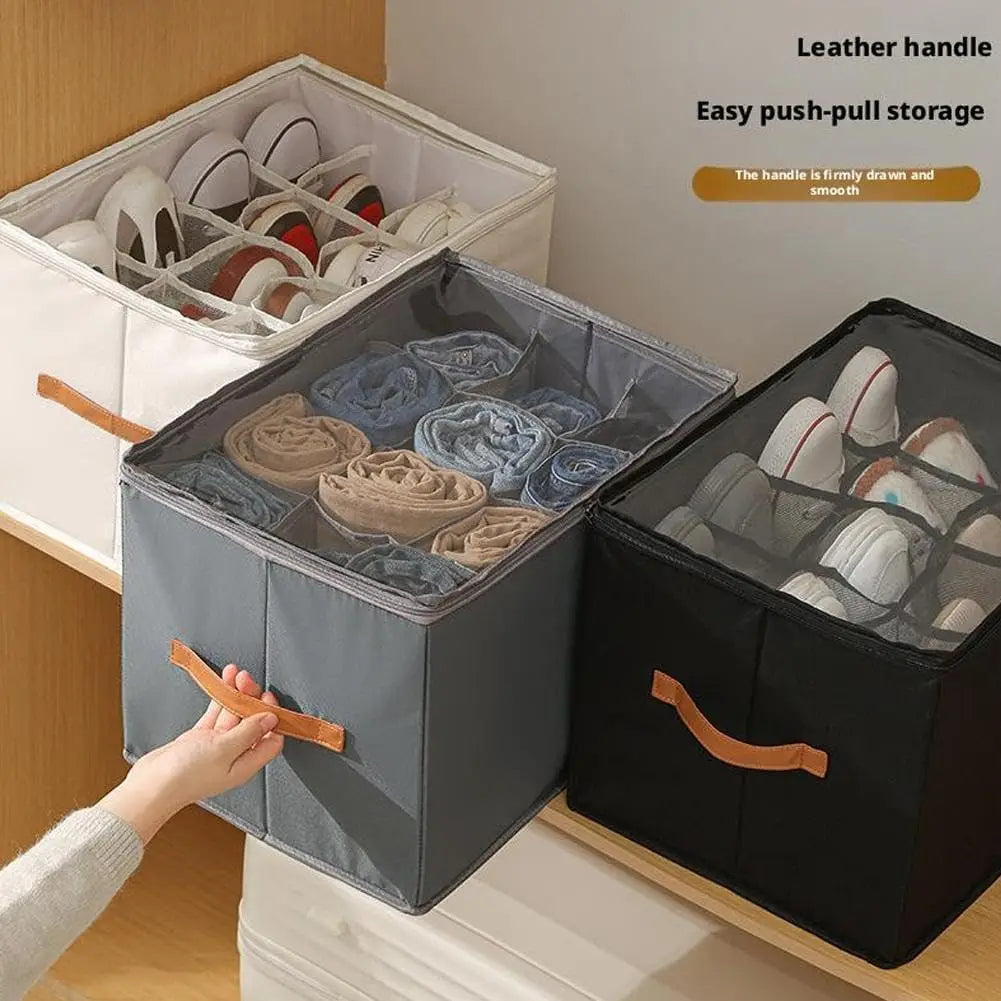 Shoes Storage Organizer Collapsible Fabric Bin Shoe Storage Bag Foldable Storage with Handles & Clear Cover for Entryway Bedroom