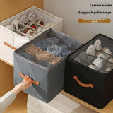 Shoes Storage Organizer Collapsible Fabric Bin Shoe Storage Bag Foldable Storage with Handles & Clear Cover for Entryway Bedroom