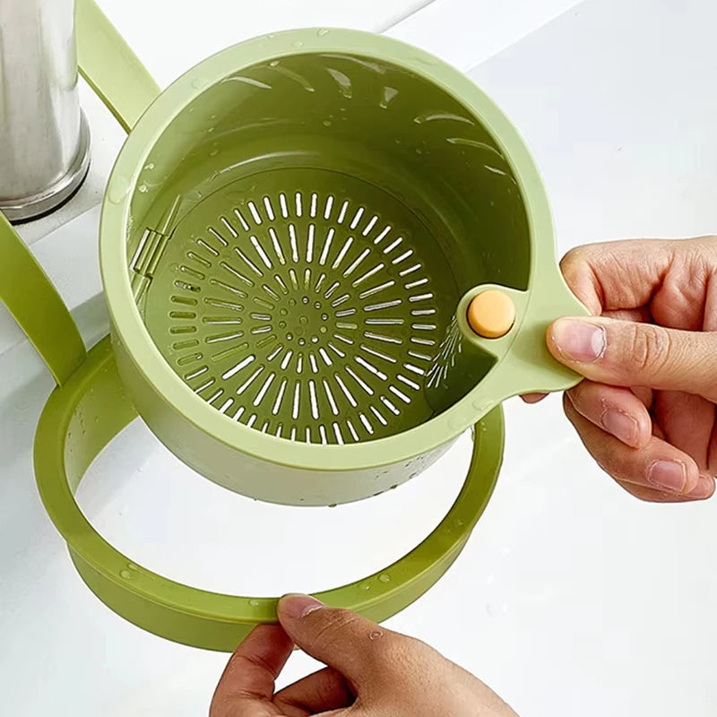 2IN1 Sink Drain Basket Faucet Hanging Filter Bag Adjustable Automatic Dumping Basket Sink Sponge Rack Kitchen Waste Collector