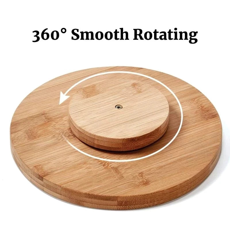 Solid Bamboo Lazy Susan Wood Turntable Tray Cabinet Organizer Balanced Smooth Spin Thicken Round Wood Tray Rotating Spice Rack