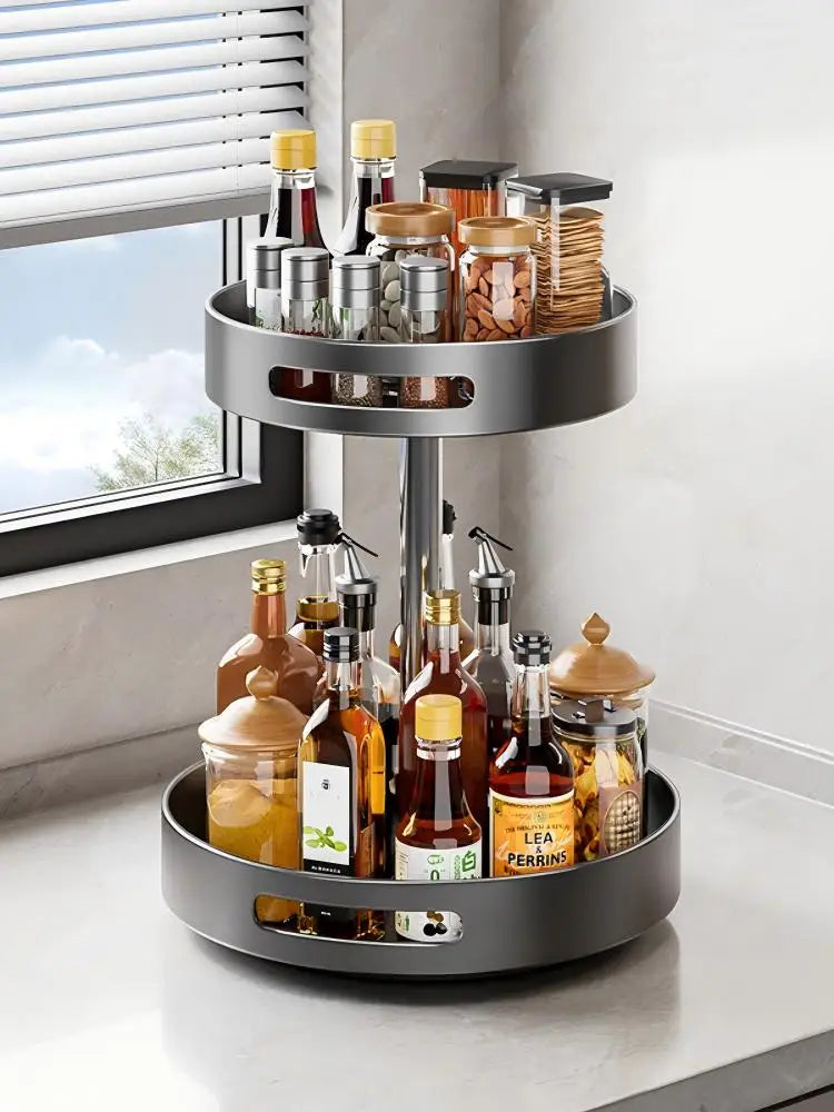 360° Rotating Kitchen Spice Rack Carbon Steel Lazy Susan Turntable Organizer for Pantry Cabinet Countertop