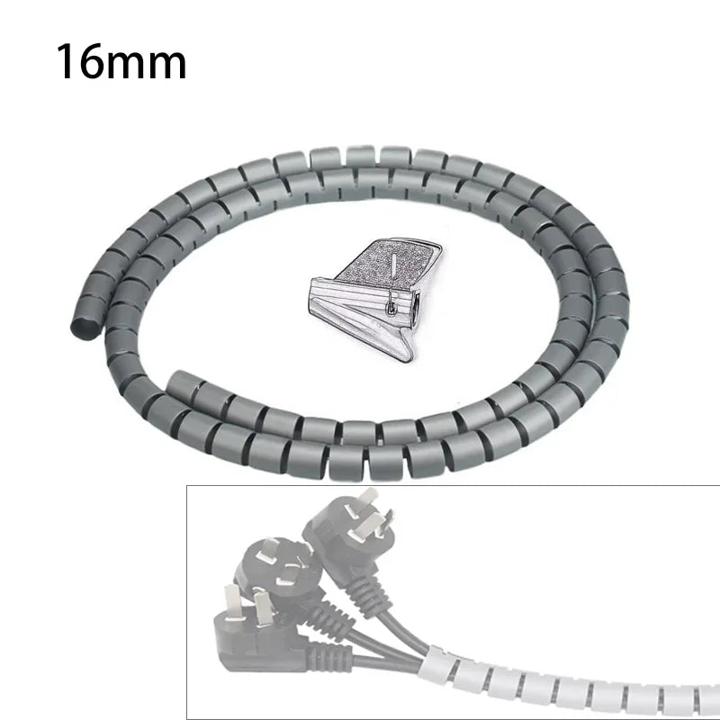 2m 8/10/16/22/28/32/42mm Cable Protector Wire Organizer Computer Cord Protective Bite Tube Clip Management Tool Spiral Winder