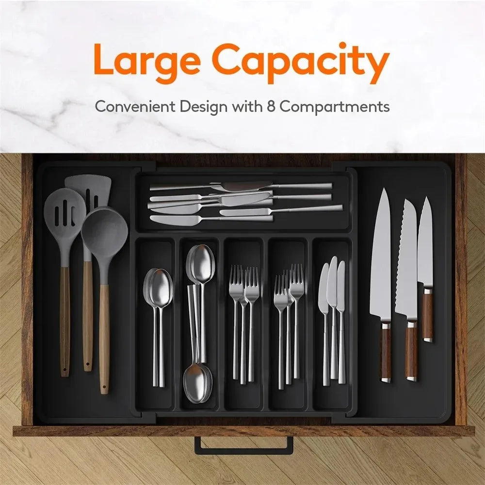 Adjustable Silverware Drawer Organizer, Flatware Utensil Tray for Kitchen Drawer, Cutlery Storage Holder for Spoons Forks Knives