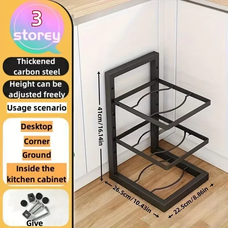 Height Adjustable Heavy Duty Pot and Pan Organizer Rack for under Cabinet and Under Sink Organizers and Storage