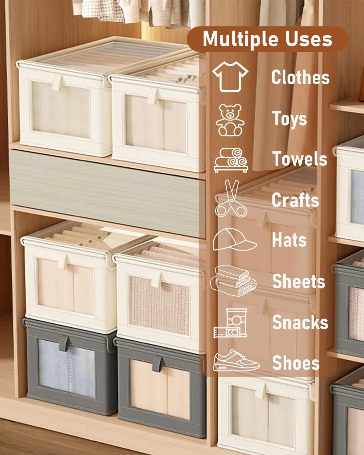 Foldable Clothes Storage Box with Transparent Window, Oxford Cloth, Household, Dustproof, 1Pc