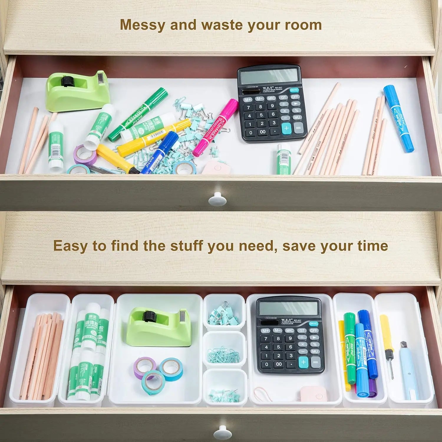 18 Pcs Interlocking Drawer Organizer Set - White Plastic Dividers for Kitchen, Office, Bathroom