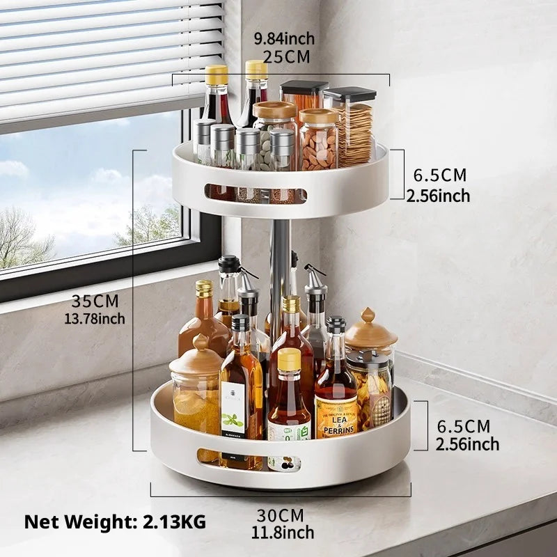 360° Rotating Kitchen Spice Rack Carbon Steel Lazy Susan Turntable Organizer for Pantry Cabinet Countertop