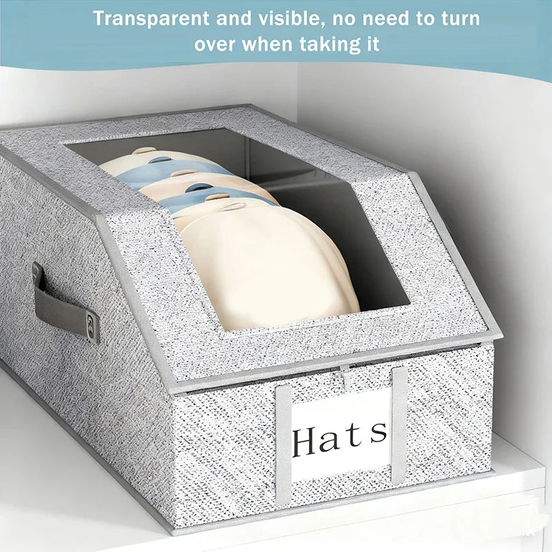 Hat Storage Box with Clear WindowFoldable Organizer for Accessories hat dust ProofStorage Box Large Capacity Stackable