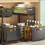 Pull-Out Under Sink Organizer, 2-Tier Adjustable Height Sliding Shelf for Kitchen/Bathroom Cabinet Storage Black & White