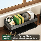Kitchen Shelf with Pole. Sink Cloth Sponge Drain Faucet Sink Dishwashing Steel Wire Ball Sponge Wipe Storage, Tilted Water Tray