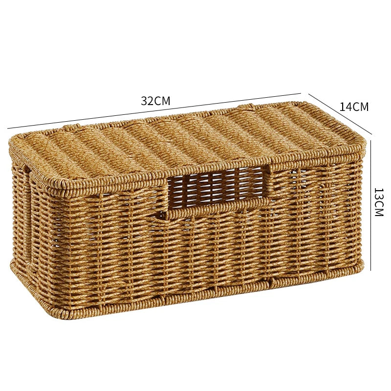 Handcrafted Rattan Cable Management Box Durable Rattan CableStorage Basket Cords Hider Box Desk Cord Organizer Space-Saving
