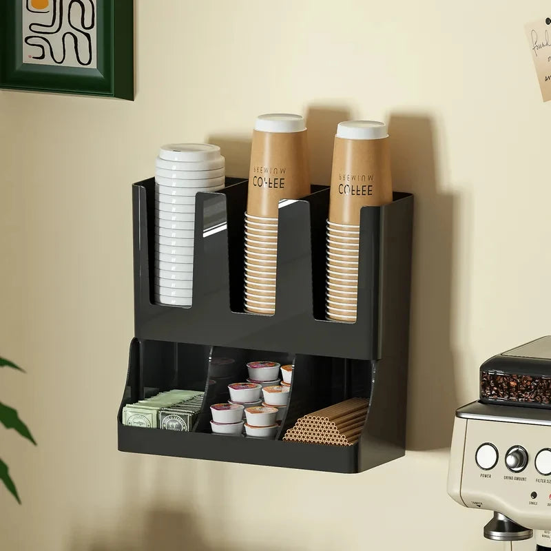 Countertop Wall-mounted Coffee Organizer Cup Condiment Storage Rack Household Bar Accessories