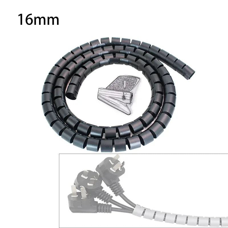 2m 8/10/16/22/28/32/42mm Cable Protector Wire Organizer Computer Cord Protective Bite Tube Clip Management Tool Spiral Winder