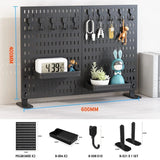 Desktop pegboard storage kit: Stand-up clip - on panels, perfect for home office and study storage.