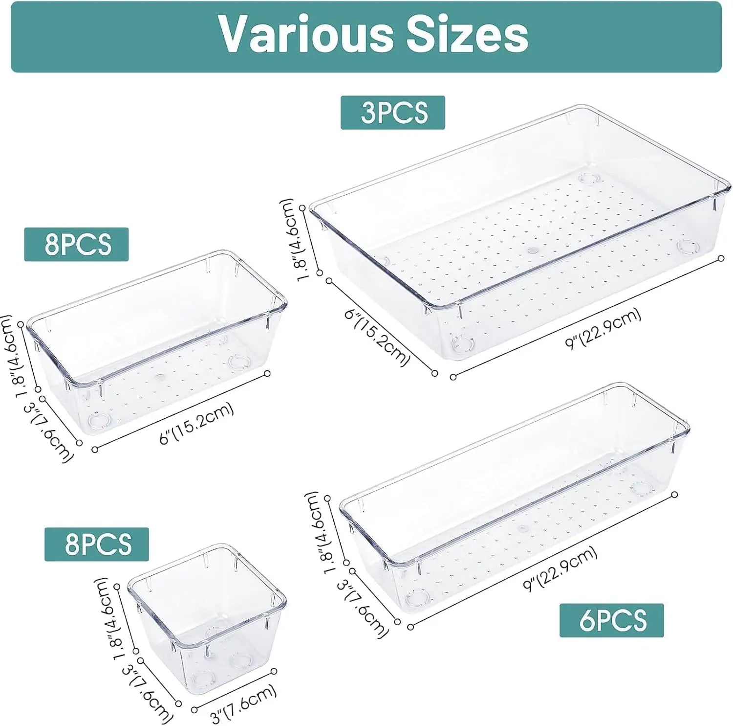 25Pcs Clear Plastic Drawer Organizer Set, 4 Sizes Desk Divider Bins for Makeup Jewelry Gadgets Kitchen Bathroom Office