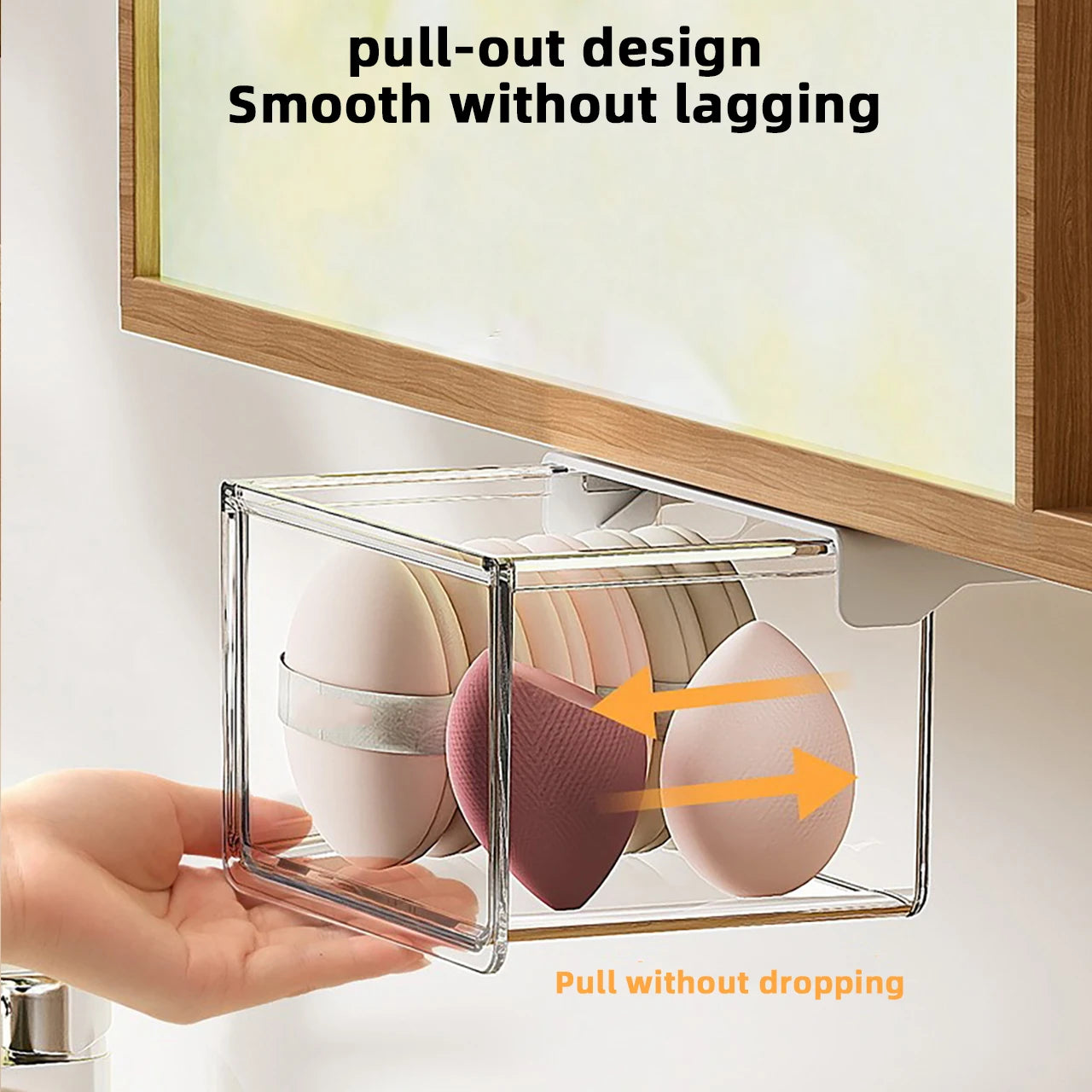 Transparent Drawer Storage Box Pull-Out Under Mirror Cabinet Oragnizer Case Bathroom Cotton Stick Makeup Holder