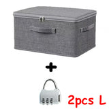 2pcs Set: 1pc Storage Box & 1pc Metal Combination Lock Large Thick Foldable Storage Bin, Ideal for Wardrobe Clothing Organization And Living Room Clutter Management