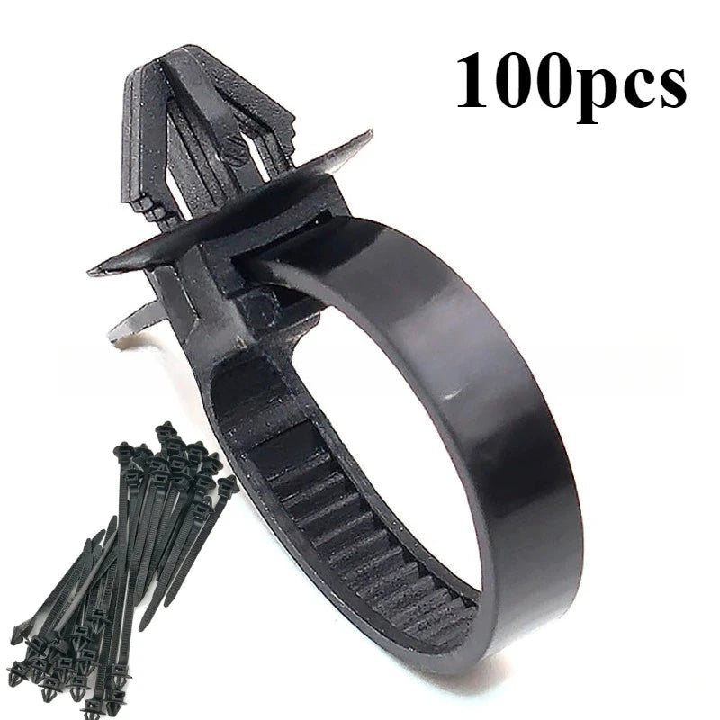 10-100PCS Car Nylon Black Cable Ties Push Mount Wire Harness Fastener Cable Clamp Clips Ties Management Car Wire Organizers