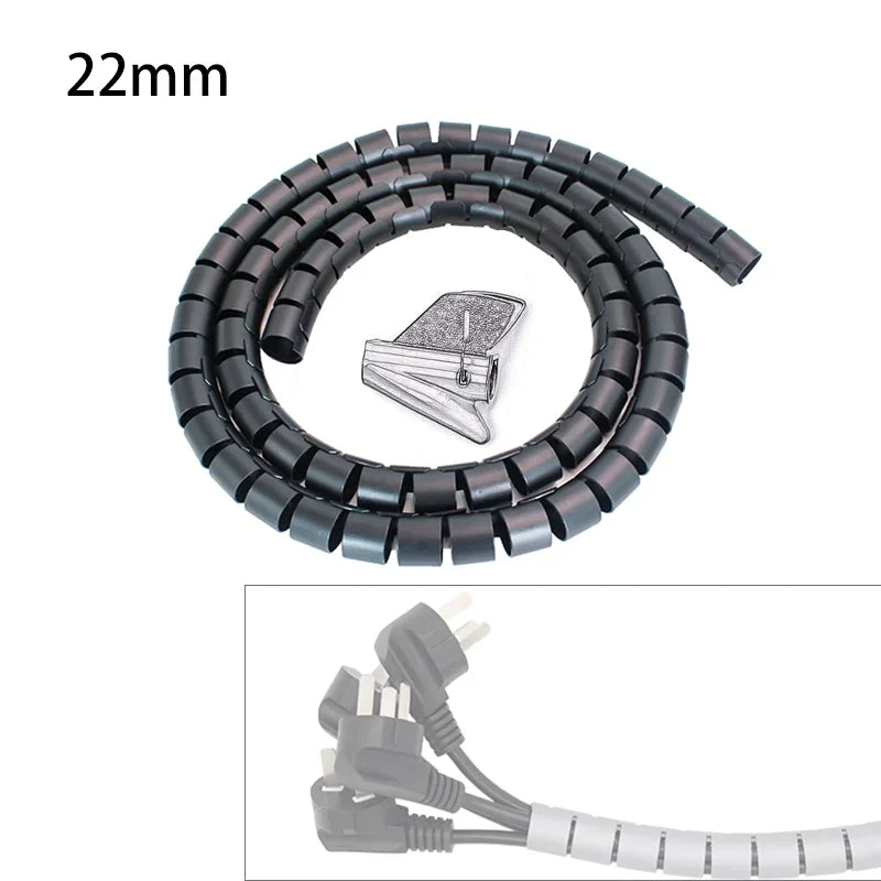 2m 8/10/16/22/28/32/42mm Cable Protector Wire Organizer Computer Cord Protective Bite Tube Clip Management Tool Spiral Winder