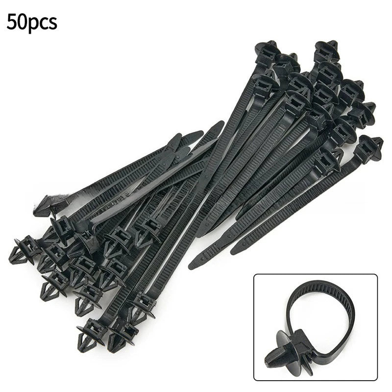 10-100PCS Car Nylon Black Cable Ties Push Mount Wire Harness Fastener Cable Clamp Clips Ties Management Car Wire Organizers