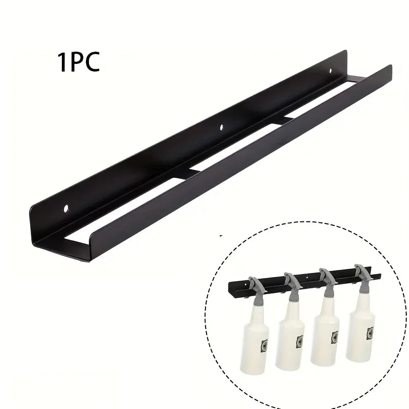Metal Universal Detail Spray Bottle Holder | Wall-Mounted Black Iron Storage Rack with Multiple Compartments, Spray Bottles