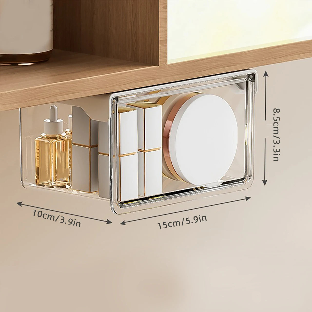 Transparent Drawer Storage Box Pull-Out Under Mirror Cabinet Oragnizer Case Bathroom Cotton Stick Makeup Holder