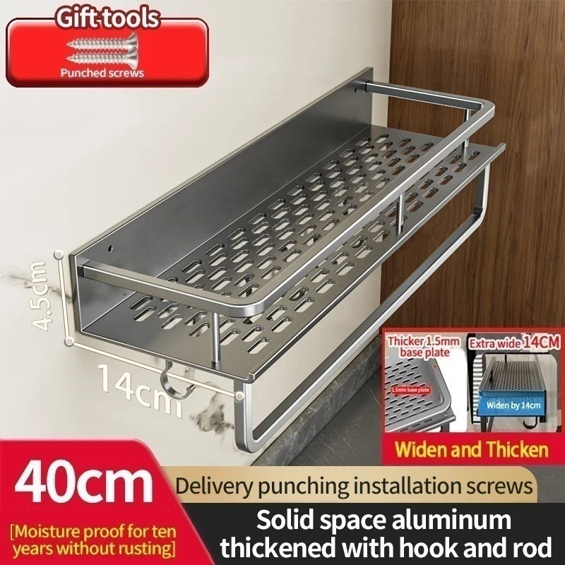 Aluminum Kitchen Shelf Wall Mounted Spice Organizer Rust and Moisture Resistant Bathroom Toiletries Storage Racks
