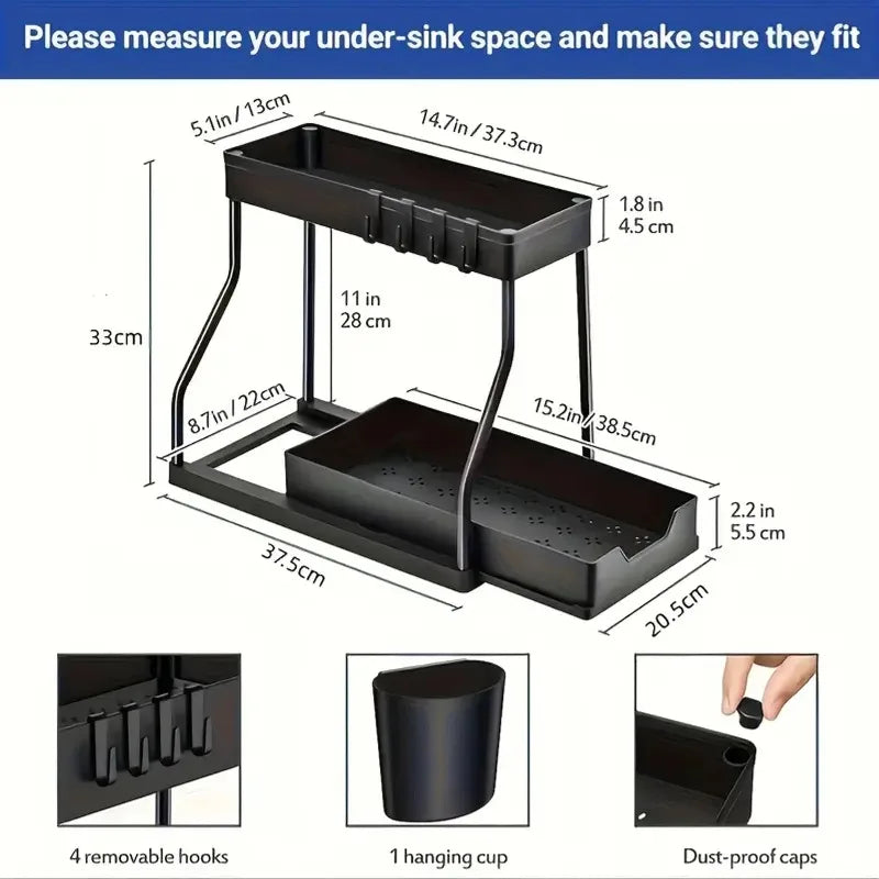 2026 Best-Selling Model -Layer Pull-Out Storage Rack for Kitchen, Office Desk, Bathroom Under-Sink Storage Rack