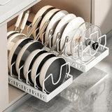 Sliding Kitchen Pull Out Pots And Pans Organizer Under Cabinet Storage Tray With 8 Adjustable Dividers For Cookware Lids Rack