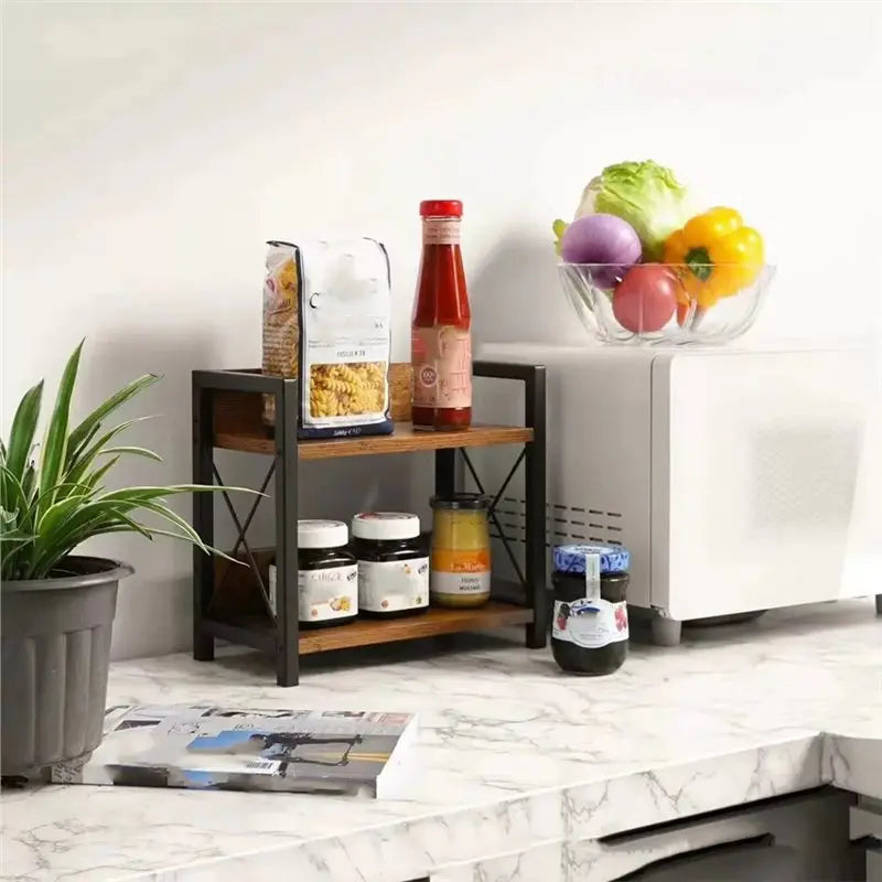 Spice Rack Ironwood Kitchen Countertop Seasoning Storage, Sturdy Durable Easy Organize for Coffee Cosmetics Bathroom