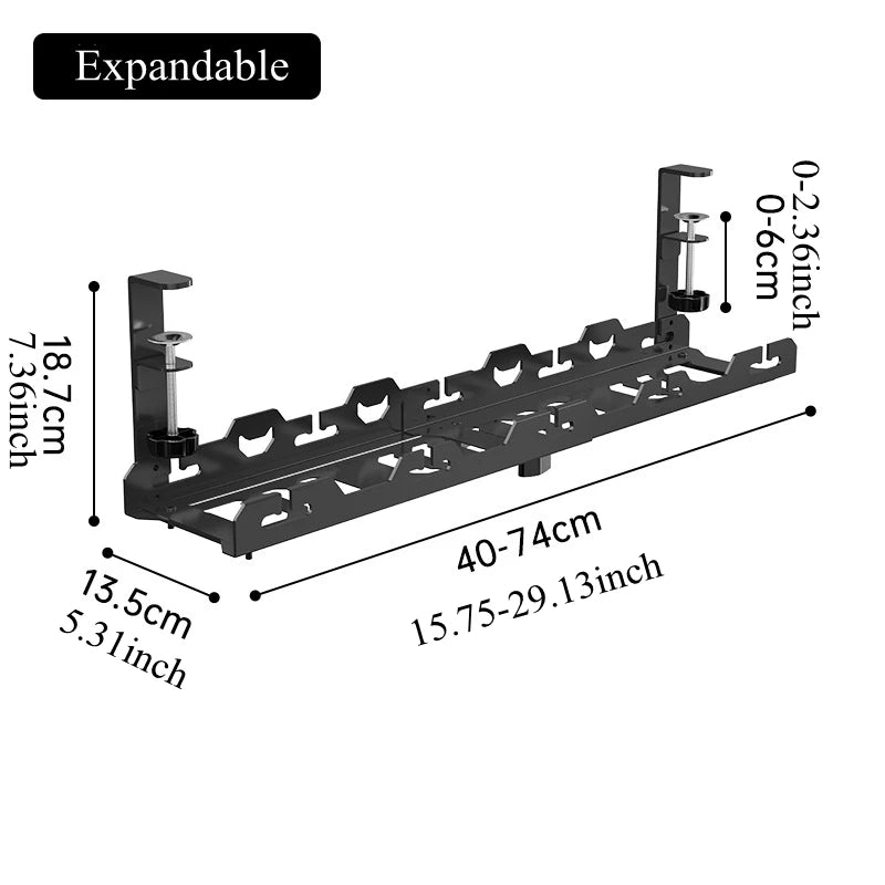 Telescopic Under Table Storage Rack Metal Cable Management Tray Home Office Desk Wire Organizer No Punching Storage Accessories